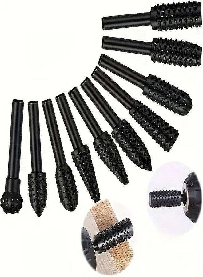 Do It Yourself Do It Your Self DIY Crafts10-Piece Rotary Burr Wood Carving Rasp Files Set, with 1/4" Hex Shank for Wood & Rubber Deburring, Shaping and Grooving Pcs:- (10) - Image 1